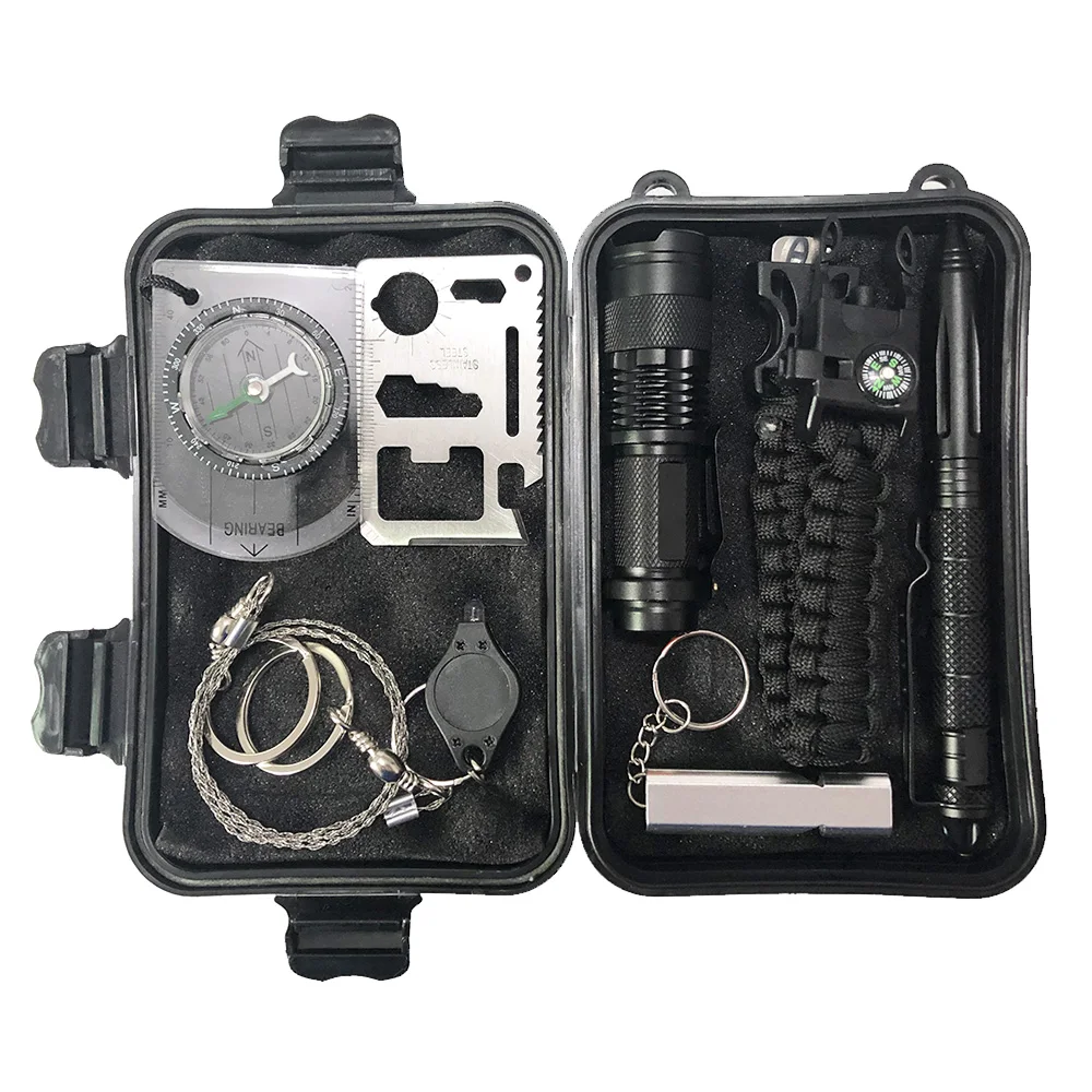 

Camping survival kit Set 9 in 1 Outdoor Tourism Multifunction First aid SOS EDC Emergency Supplies + multipurpose gadget tool
