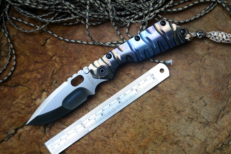 Y START knives SMF folding knife satin D2 blade ball bearing washer TC4 flame texture handle