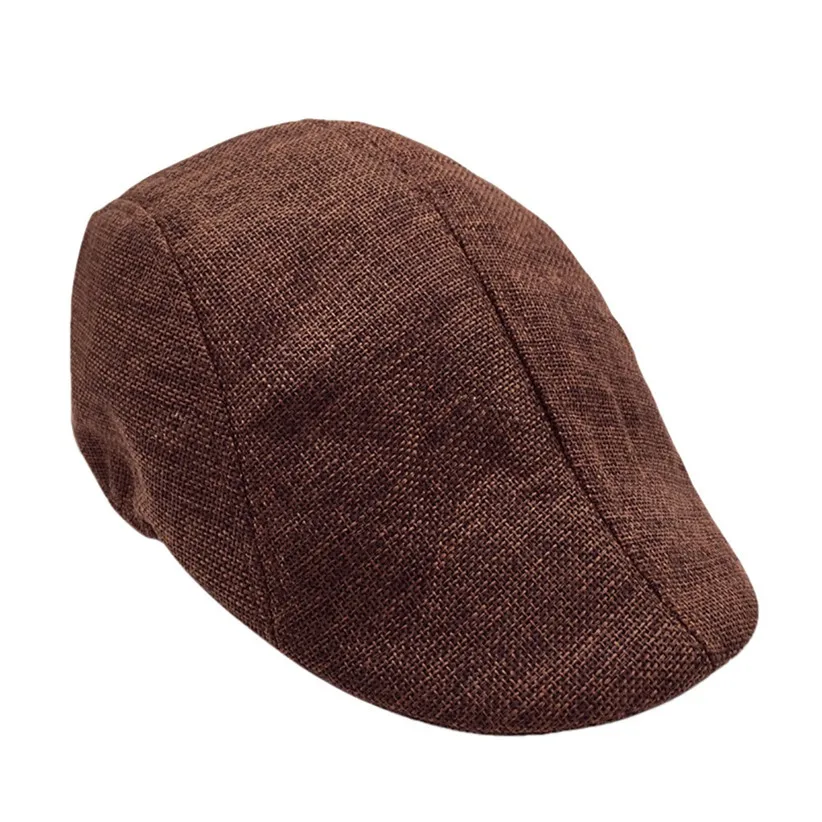 Модный мужской берет унисекс, одноцветная Повседневная винтажная дышащая Солнцезащитная шляпа, мужские летние кепки с козырьками, мужские шапки 90514 - Цвет: Brown