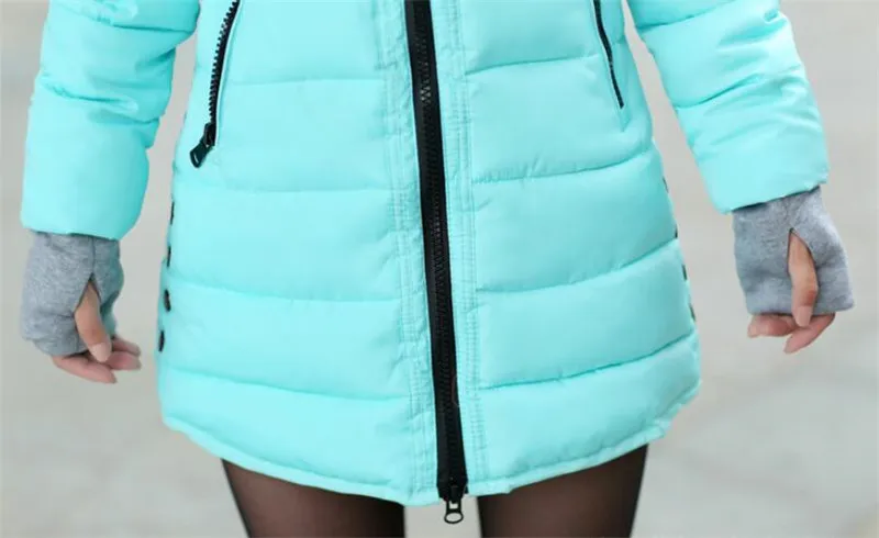 Горячее предложение, Женское зимнее теплое пальто с капюшоном размера плюс, одноцветная куртка с хлопковой подкладкой, Женская длинная парка, Женская Стеганая куртка