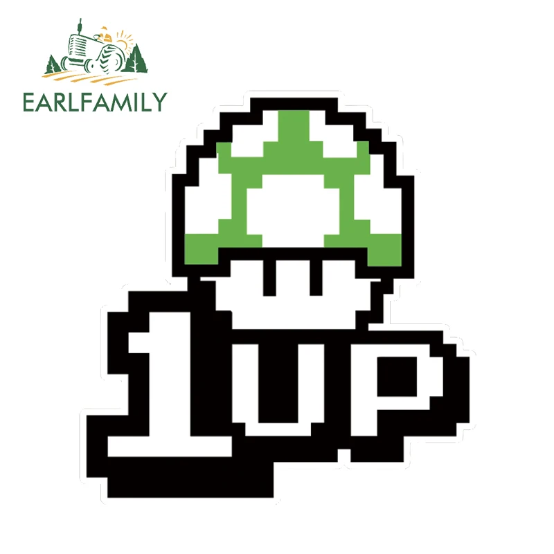 

EARLFAMILY 13cm x 12.5cm Mushroom Game 1up Reflective Stickers Cartoon Car Sticker Vinyl Decals Racing Stickers Motorcycle