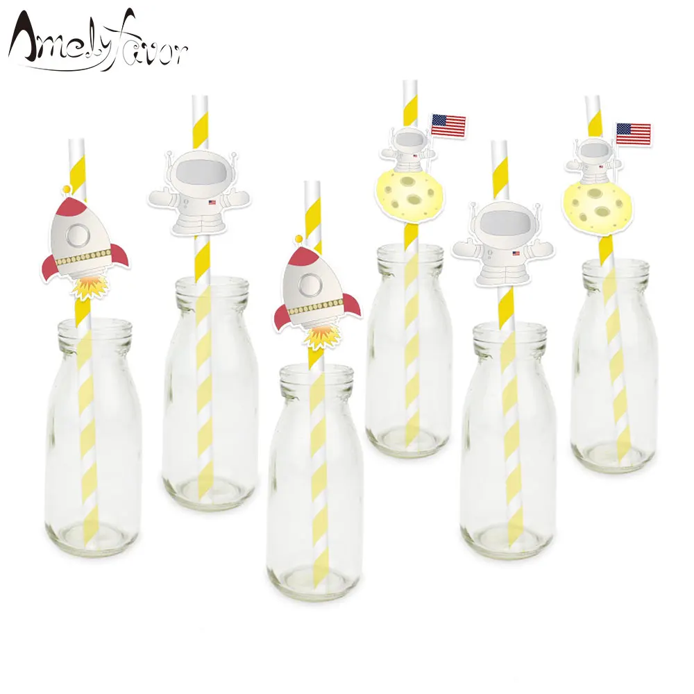 

Space Straw 21PCS Paper Straws Birthday Party Festive Supplies Decoration Paper Drinking Straws Space Astronaut Straws