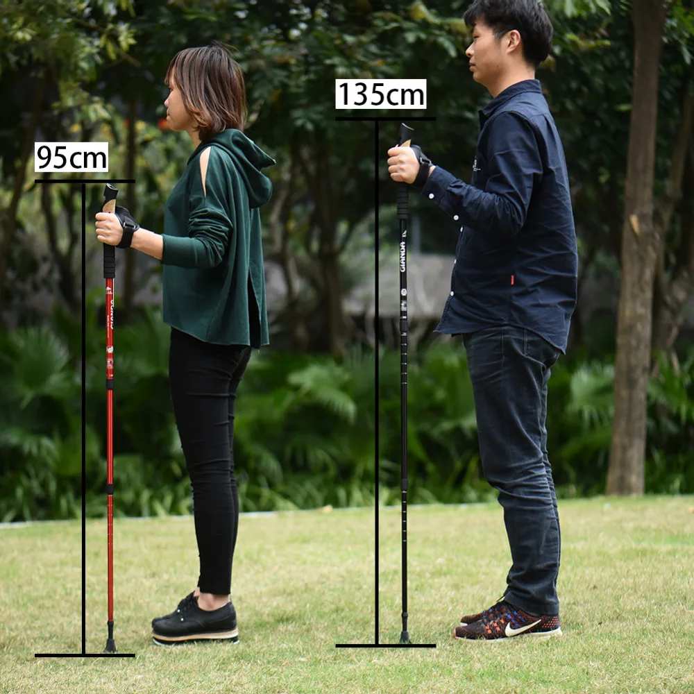 القسم تعديل ضد الصدمة الإرتحال المشي عصا 65 سنتيمتر-135 سنتيمتر سبائك الألومنيوم للطي قصب المشي والتزلج القطب