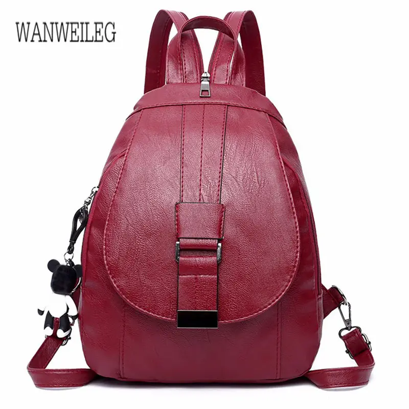 Новейшая сумка для рюкзака многофункциональная двойная сумка для груди натуральный цвет мягкий кожаный мешок для матери Женская магнитная пряжка@ P - Цвет: Wine Red
