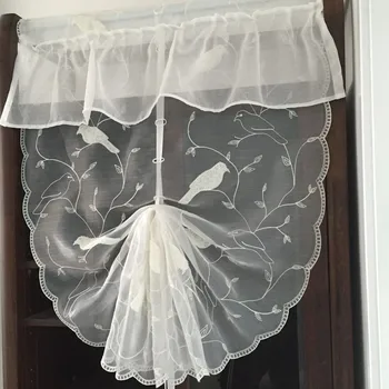 

Balloon Curtain Roman Shade Double-sided Embroidery Tulle Organza Sheer Bay Window Door Valance Cafe Bird 60 70 80cm x 1.1 2.6m