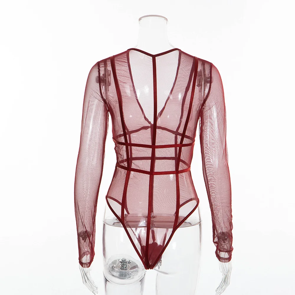 summer women bodysuit long sleeve sexy lace jumpsuit transparent white one piece bodycon overalls