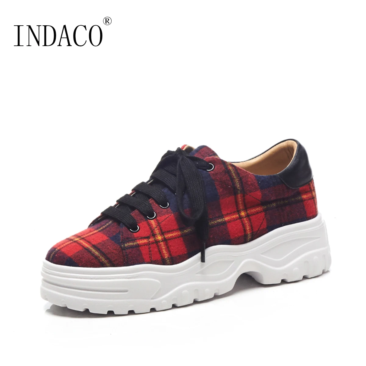 

Platform Shoes Sneakers Women 2018 Fashion Plaid Loafers 5.5cm Autumn Shoes Women