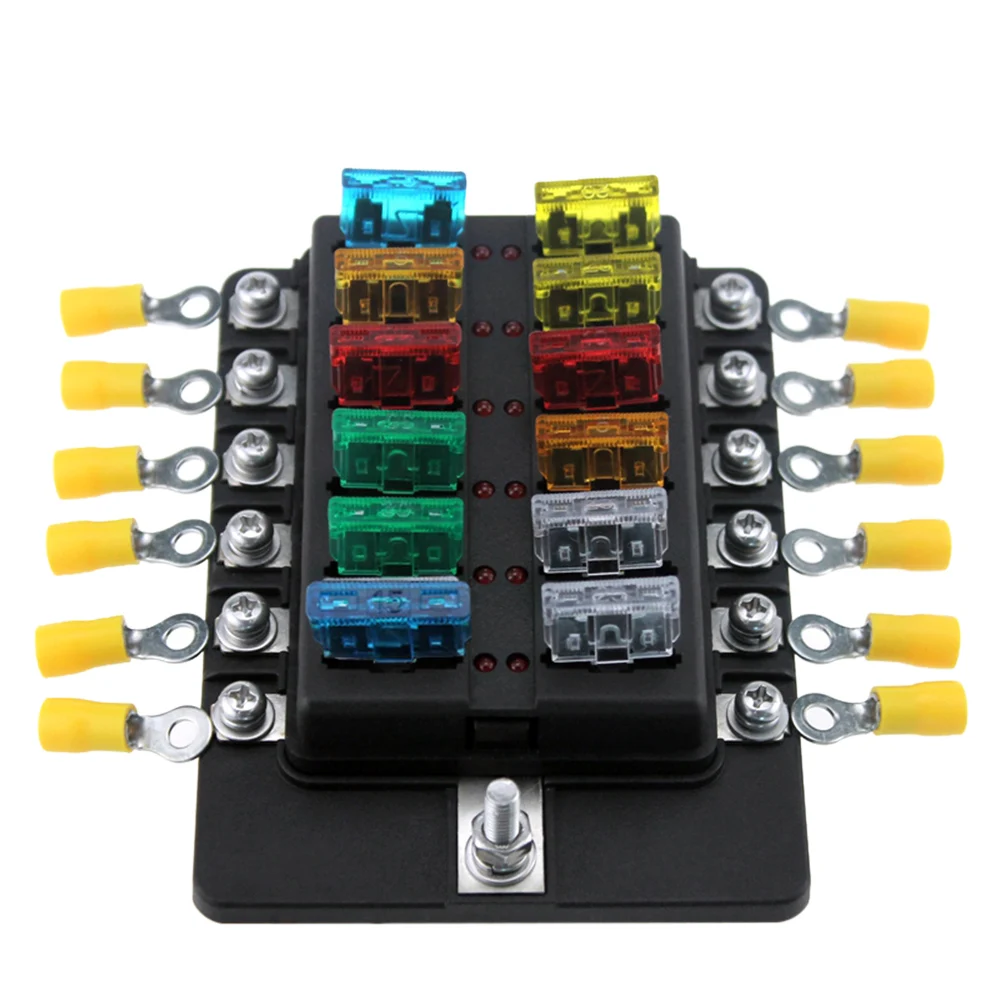 12 Way Blade Fuse Holder PBT PC Fuse Box W// Indicator light For 12//24V Car Truck