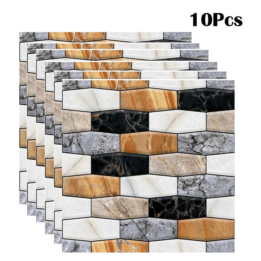 10Pcs 3D Wall Sticker Tile Marbling Brick Self-adhesive Waterproof Kitchen Bathroom Wall Stickers Home Decor Accessories 10Pcs 3D Wall Sticker Tile Marbling Brick Self-adhesive Waterproof Kitchen Bathroom Wall Stickers Home Decor Accessories