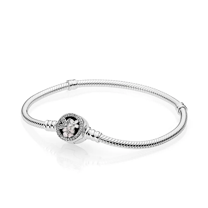 

100% 925 Sterling Silver Bead Charm snake Chain Fit Original Moments Bracelet with Poetic Blooms Clasp for Women DIY Jewelry