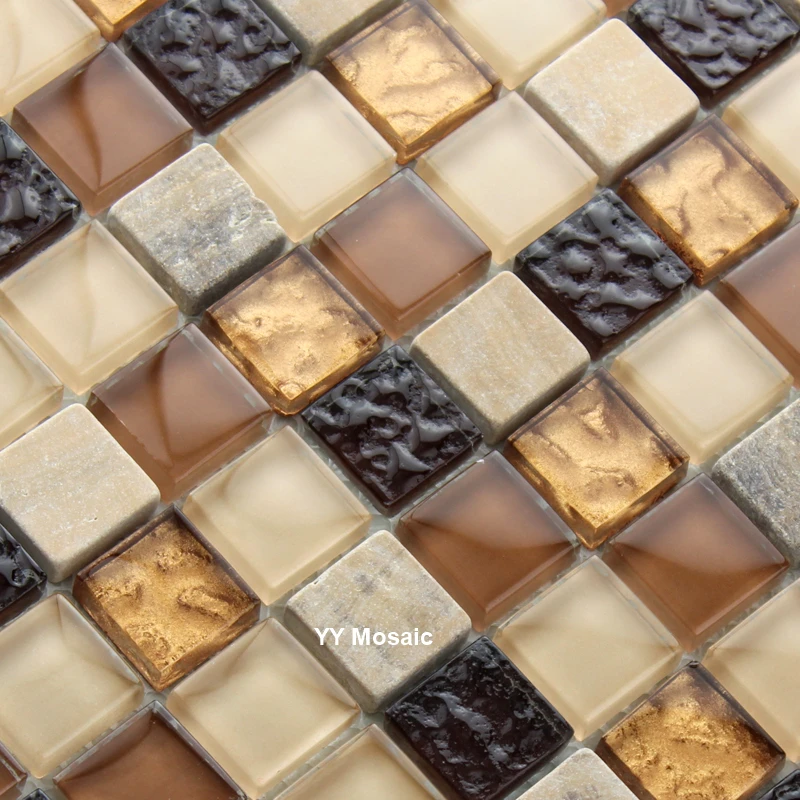 Retro Nature Coffee Stone Gold Foil Glass Mosaic Tile for Kithcen Backsplash bathroom Dropback Wall Showroom Decoration | Обустройство