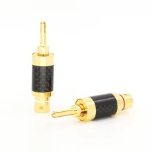 Free shipping 4Pcs CF-202(R) 3U golld Plated Speaker Cable Carbon Banana Connector