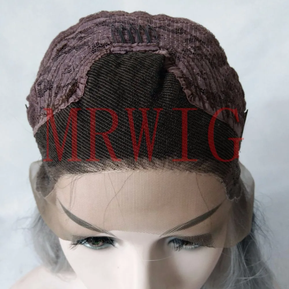 MRWIG прямой синтетический парик фронта шнурка длинный светильник голубые волосы термостойкие средняя часть 150
