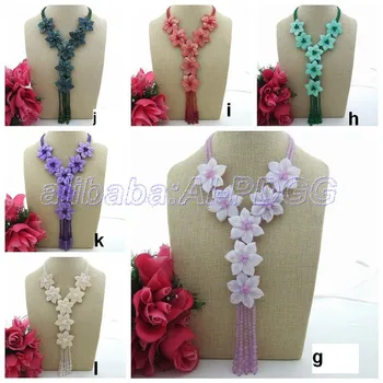 

18" 2 Strands Stone Shell Flower Statement Necklace