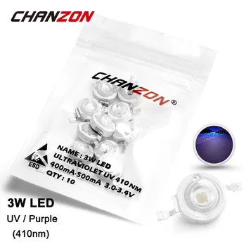 10 Pieces 3W LED Light Bulb Lamp UV Ultraviolet 410nm 3-3.4V 400mA - 500mA High Power 3 W Watt Purple Chip 3Watt COB for Drying