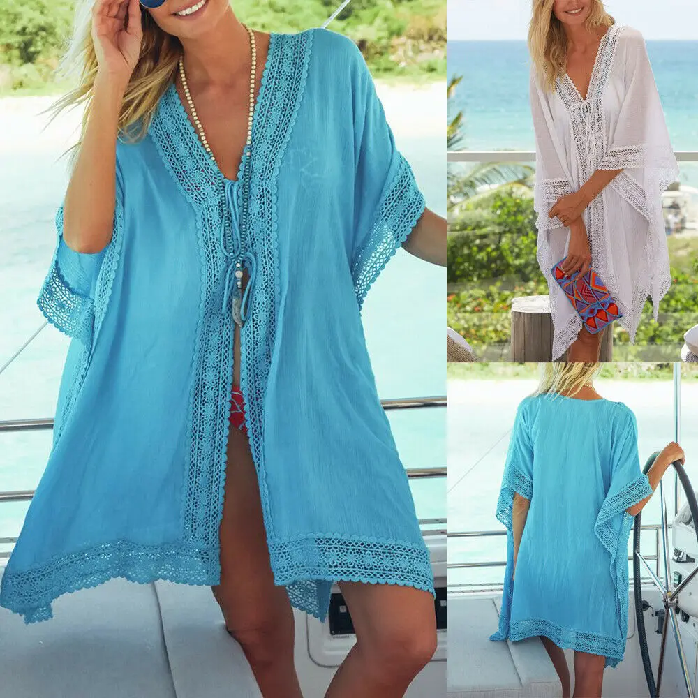 

Newest Women Holiday Beach Chiffon Bikini Cover Up Boho Casual Swimwear Sundress Cardigan kimono Cover-Ups Large Size