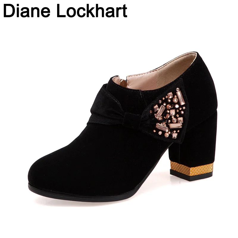 

Women High Heel Pumps Round Toe Zipper Bow-Knot Bling Platform Shoes Woman Mature Shoes Party Office Footwear size 32 33 41 44