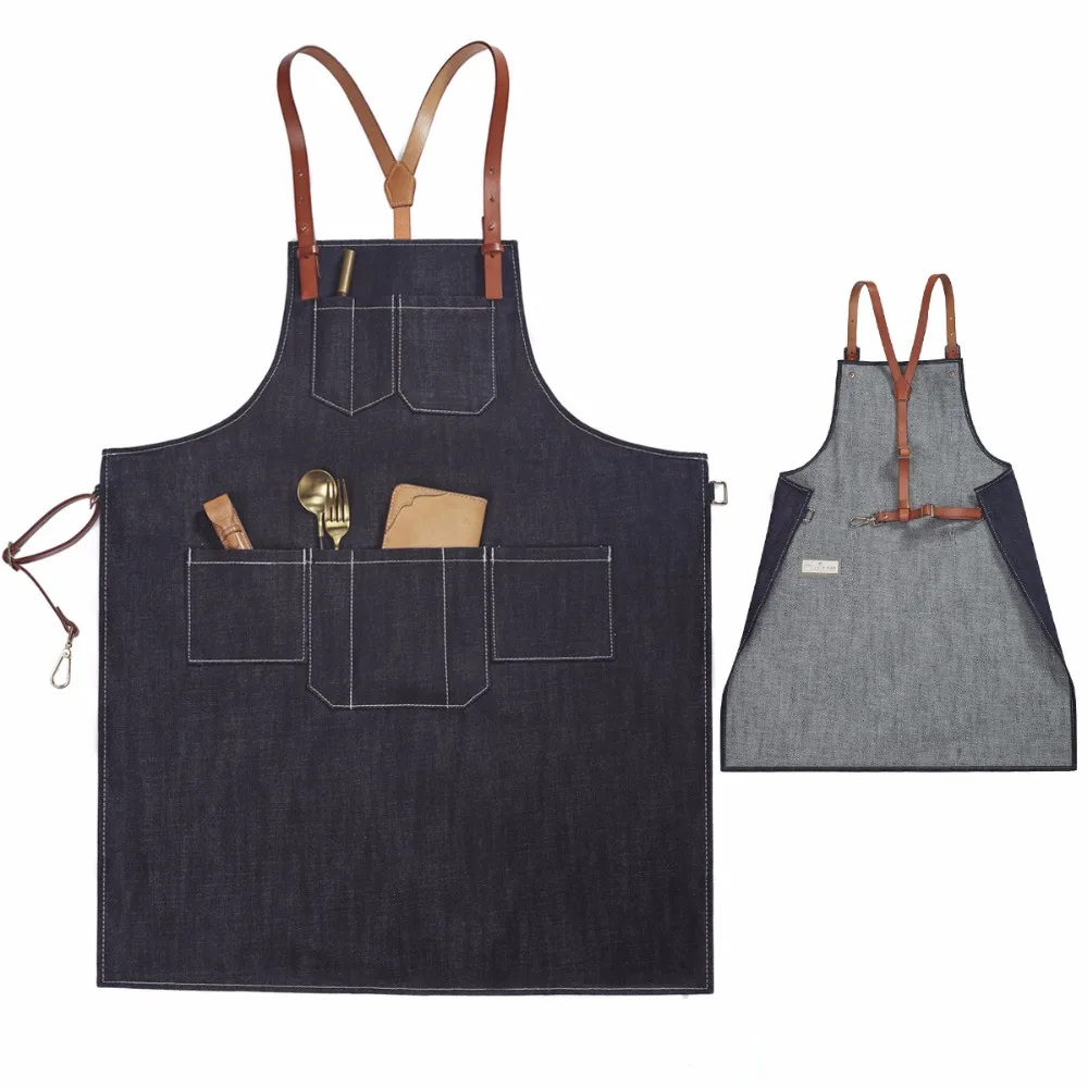 Leather Shoulder Strap Art Barista Restaurant Apron Service Men And