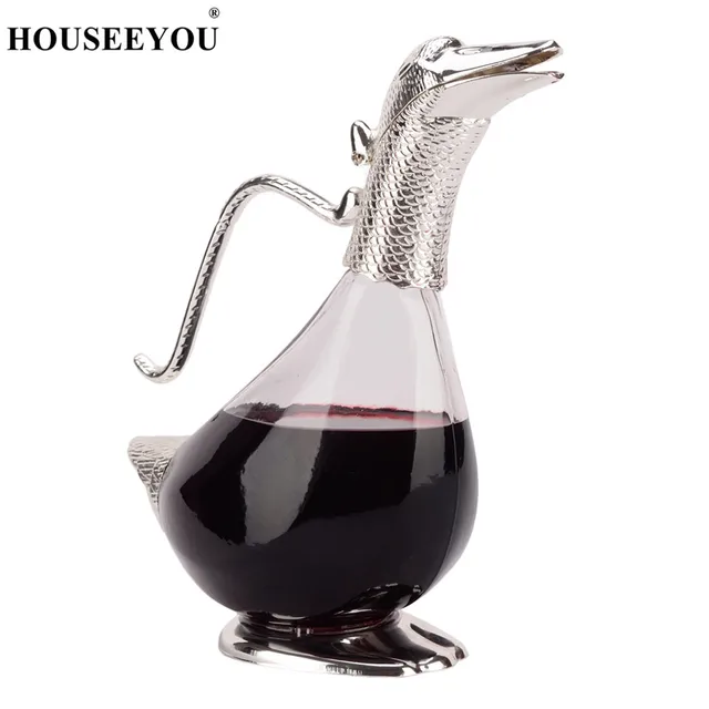 HOUSEEYOU European Duck Shaped Wine Decanters Handmade Silver Plated
