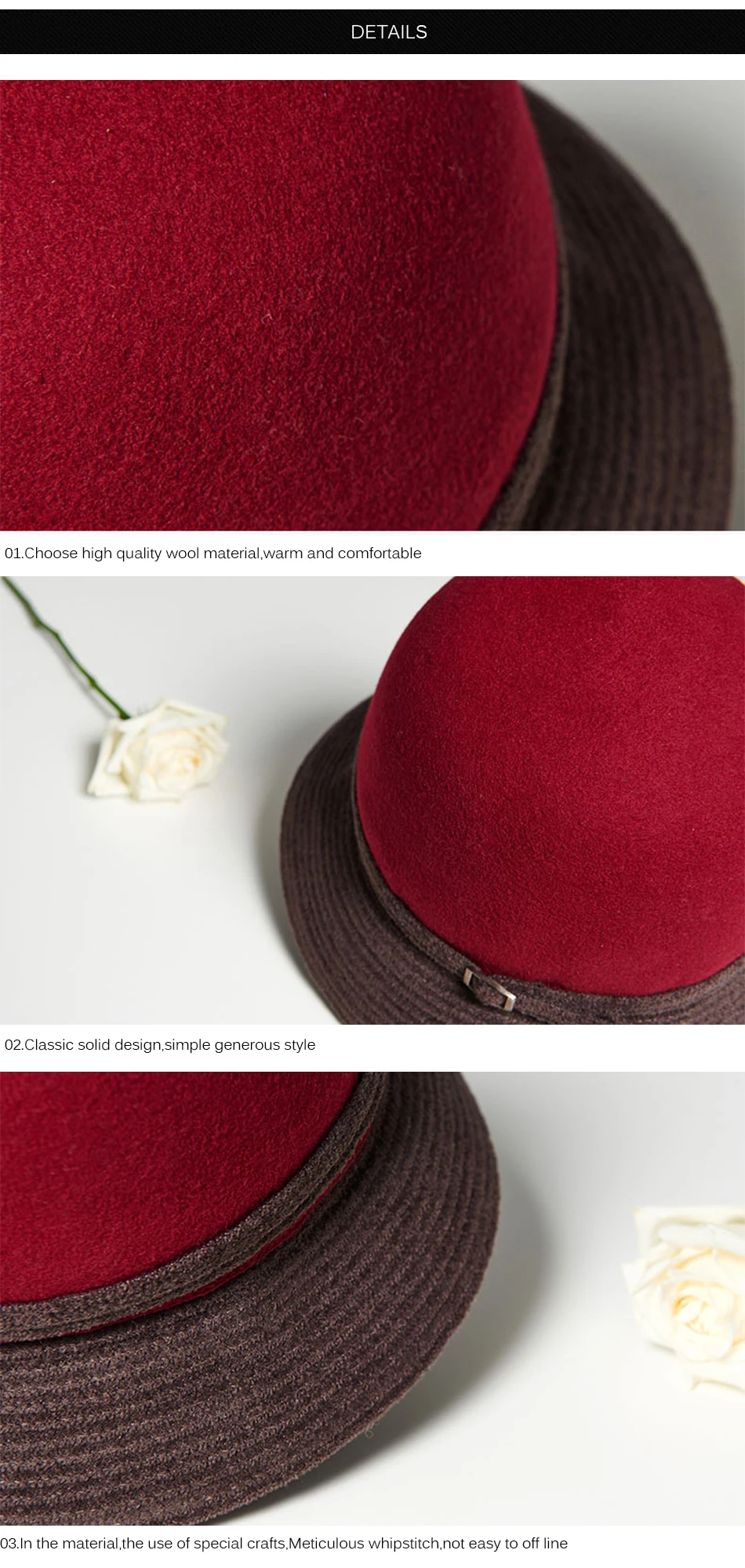 FS 100% Шерсть Женская шляпка-Клош дамы темно синий Вино Красный флоппи фетровая шляпа-котелок шляпы винтажные церковные платья с поясом кепки
