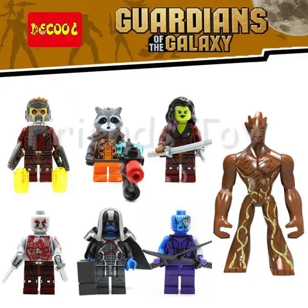 7 piezas guardianes de la galaxia grande Minifigs Rocket