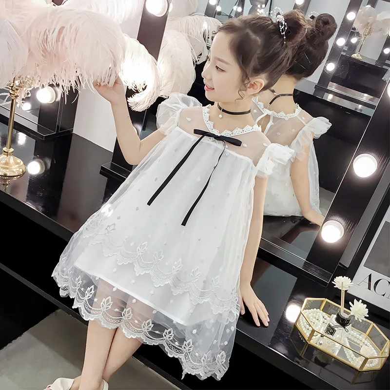 

Summer Dress For Girls Flower Sleeve Girls Dress White Pretty Kids Clothes Party Dress GCC014