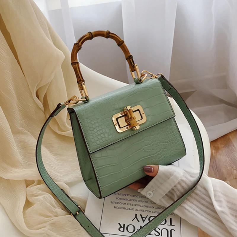 

Burminsa Mini Crocodile Pattern Women Messenger Bags Unique Design Bamboo Handle Female Handbags Lock Evening Shoulder Bags 2019