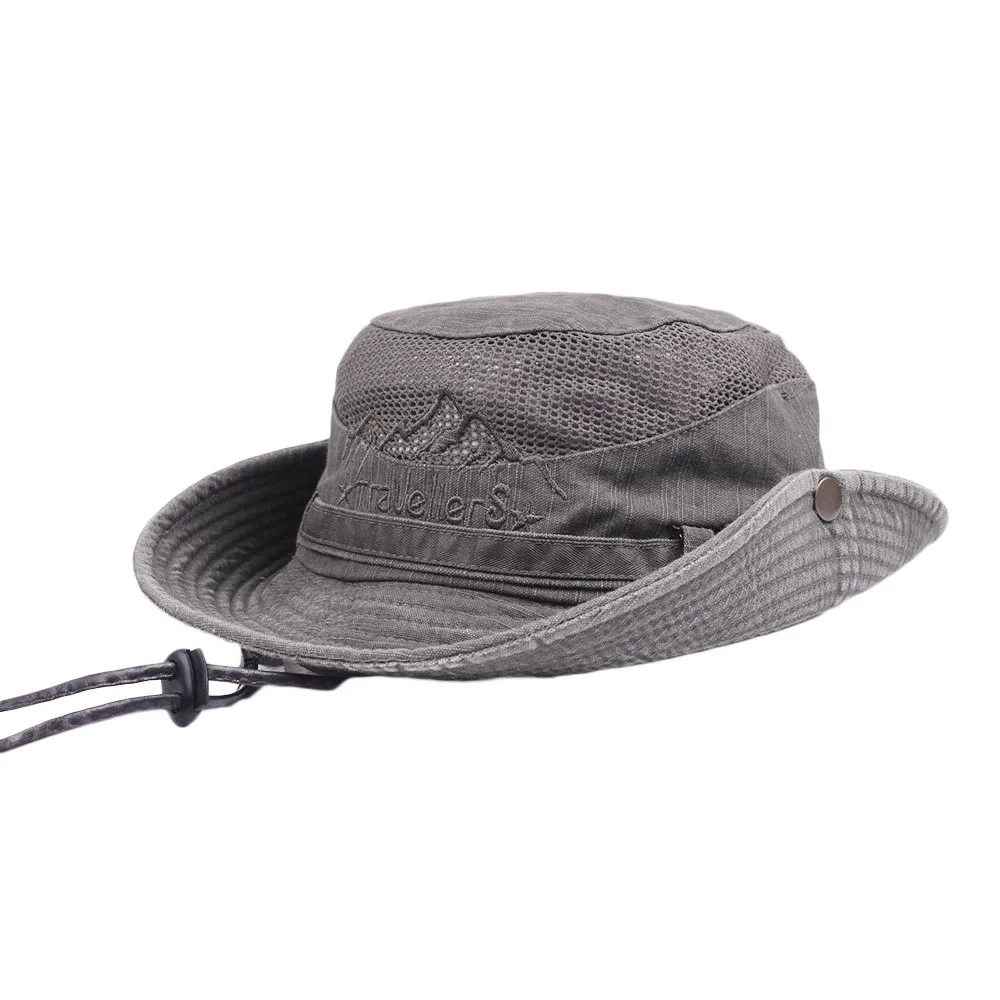 Мужская хлопчатобумажная вышивка козырек-сетка ведро шляпы Рыбацкая шляпа Открытый Альпинизм рыболовные кепки зонт - Цвет: c