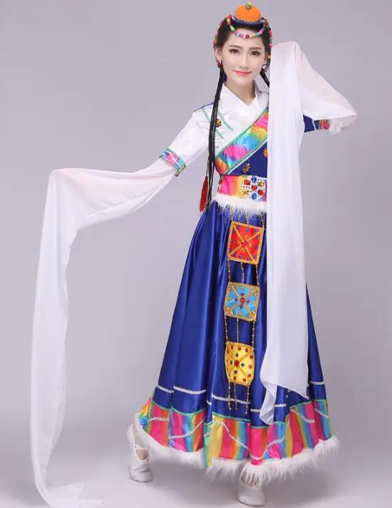 Chinese Tibetan Dance clothes Men Women Long sleeve Xizang Stage Classical Perform