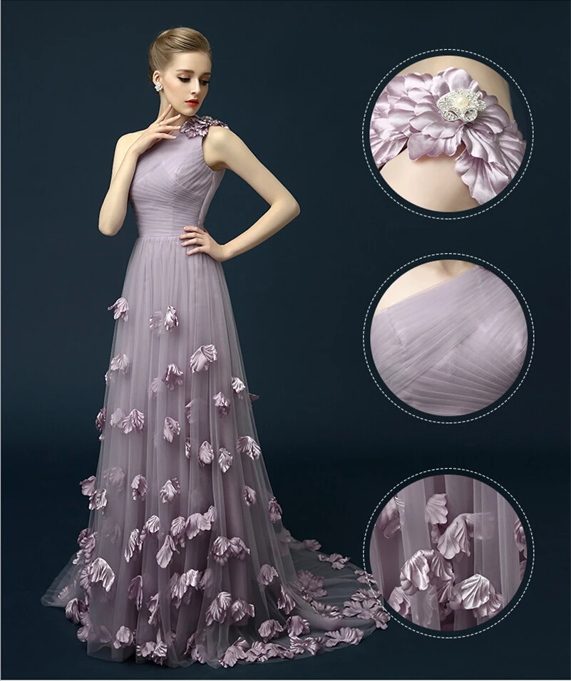 2015 de la fantasía largo TulleA Line vestidos noche del uno hombro Backless vestidos con flores ata para elegante mejor diseño|backless gown|designer gownsgown design -