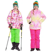 Зимние лыжные комплекты для девочек, куртки, комбинезоны, уличные Детские Зимние костюмы, водонепроницаемая детская спортивная одежда для сноуборда