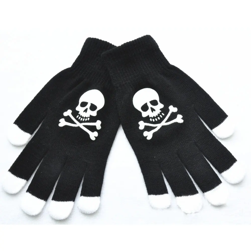 

Hot Selling 2018 men Winter Knitted Full Finger warm Gloves male black Skull Woolen mittens hip pop print teenage boy gloves AD2
