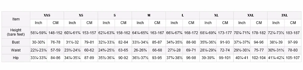 size chart woman