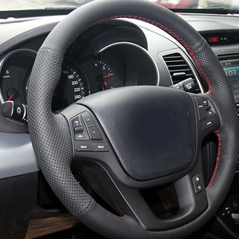 

Free Shipping High Quality cowhide Top Layer Leather handmade Sewing Steering wheel covers protect For KIA Sorento
