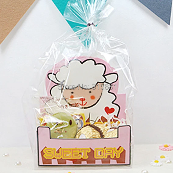 Милый маленький овец прозрачный плоский мешок с открытым верхом торт и печенье обертки шоколада, конфеты, посылка(50 компл./лот 1 комплект = 1 мешок+ 1 основа для бумаги