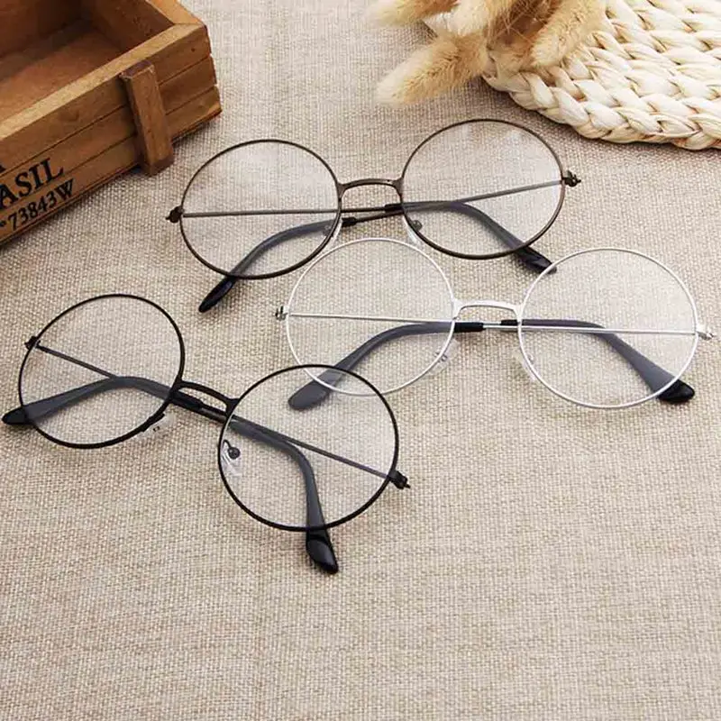 

Retro Round Flat Glasses Photography Props Metal Eyeglass Frame Spectacles Eyeglasses New Color Arrival Dropship