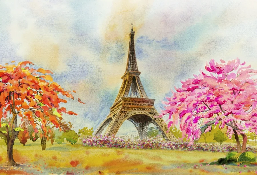 

Laeacco Flowers Trees Eiffel Tower Painting Baby Photography Backgrounds Customized Photographic Backdrops For Photo Studio