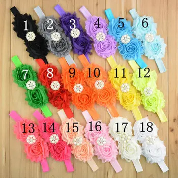 

20pcs/lot Baby Double Shabby flower Headband with pearls center