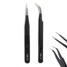High Quality 2pcs/lot Beauty Tools Anti-Static Stainless Steel Tweezers straight head & Bent Head NJ248