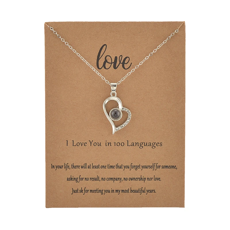 With Card Heart Shape 100 Language I love You Necklace For Women Wedding Letter Necklace Jewelry Drop Shipping