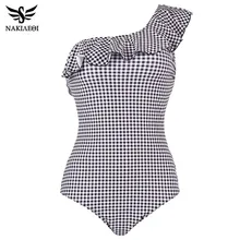 NAKIAEOI, женский,, сексуальный, сдельный купальник, летний, пляжный, с оборками, на одно плечо, в клетку, купальник, купальники, монокини, купальник