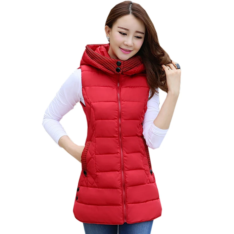 2018 New Autumn Winter Vest Women Waistcoat 2018 Female Sleeveless Jacket Hood Warm Long Vest Jacket RE0928