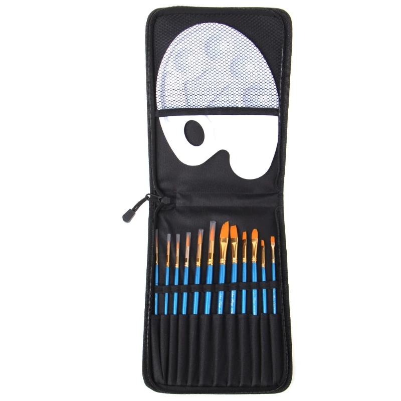 

Art 12Pcs/Set Paint Brush Set and Palette With Carrying Case for Watercolor Brush Oil Acrylic Drawing Painting Nylon Hair