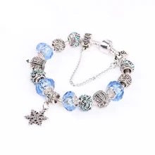 Top venta de BRICOLAJE Azul Bolas de Cristal Pulseras Brazaletes Cadena de La Serpiente Del Encanto Pulseras Pan Ajuste Para Las Mujeres Pulsera de Regalo de Moda