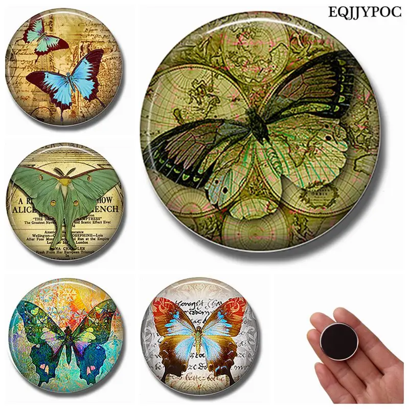 

Butterfly Fly 30 MM Fridge Magnet Insect Glass Dome Magnetic Refrigerator Stickers Note Holder Cute Animals Home Decoration
