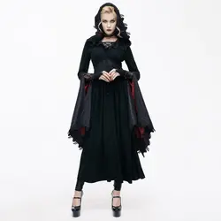 Стимпанк благородный темно-ведьма пальто с капюшоном Хеллоуин костюм готический черный Повседневное с капюшоном одежда с длинным рукавом