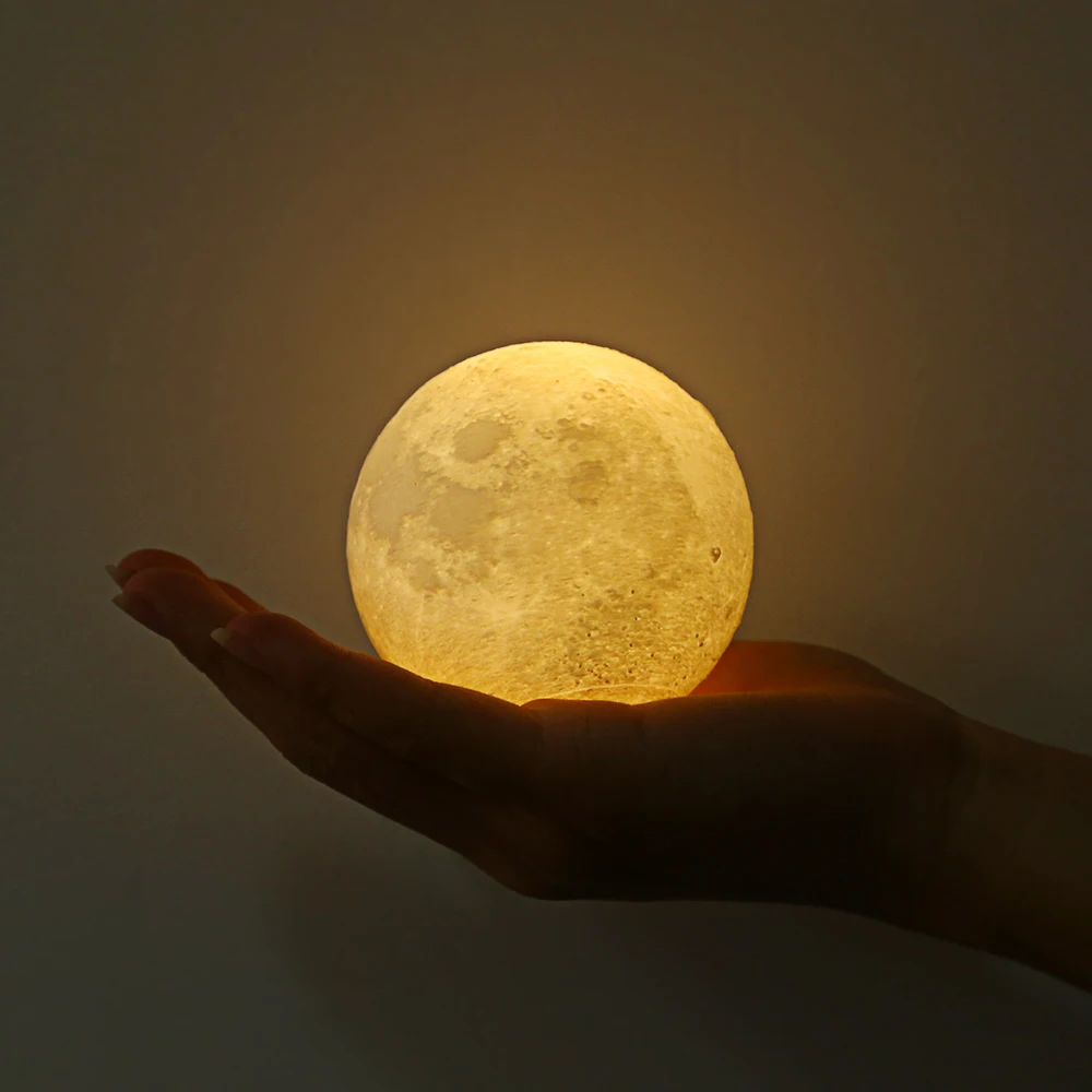  LED  Moonlight Rechargeable 3D  Print  Moon Lamp  2 Color 