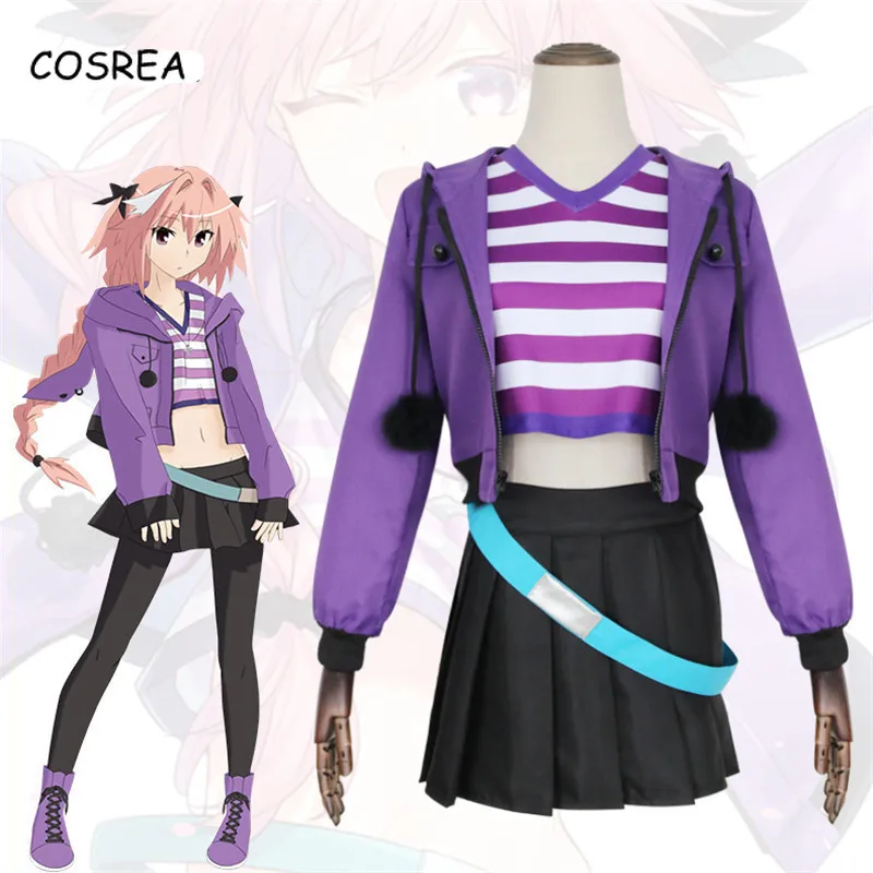 

Cosrea Fate Apocrypha Astolfo Cosplay Costumes Pink Wig Women Purple Jacket Spring Coat for Halloween Party