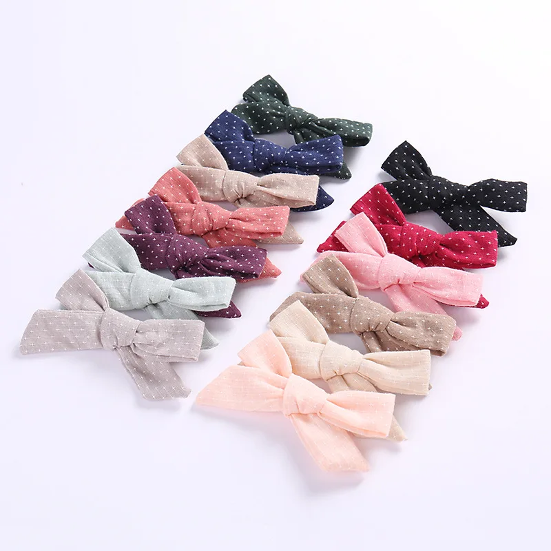 Handtied Linen Fabric Bow Hair Clips or headbands Infant Baby Girls Accessories Shower Gift | Мать и ребенок