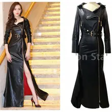 Длинное дизайнерское байкерское Платье из искусственной кожи на шнуровке, женское элегантное платье на молнии, Асимметричное пальто на молнии, верхняя одежда S10